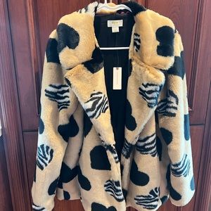 NWT Anthropologie Maeve Heart Pattern Faux Fur coat Size S